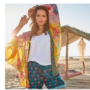 Anthropologie Feathers by Tolani Kimono Top Blouse Marlow Lemon‎ One Size